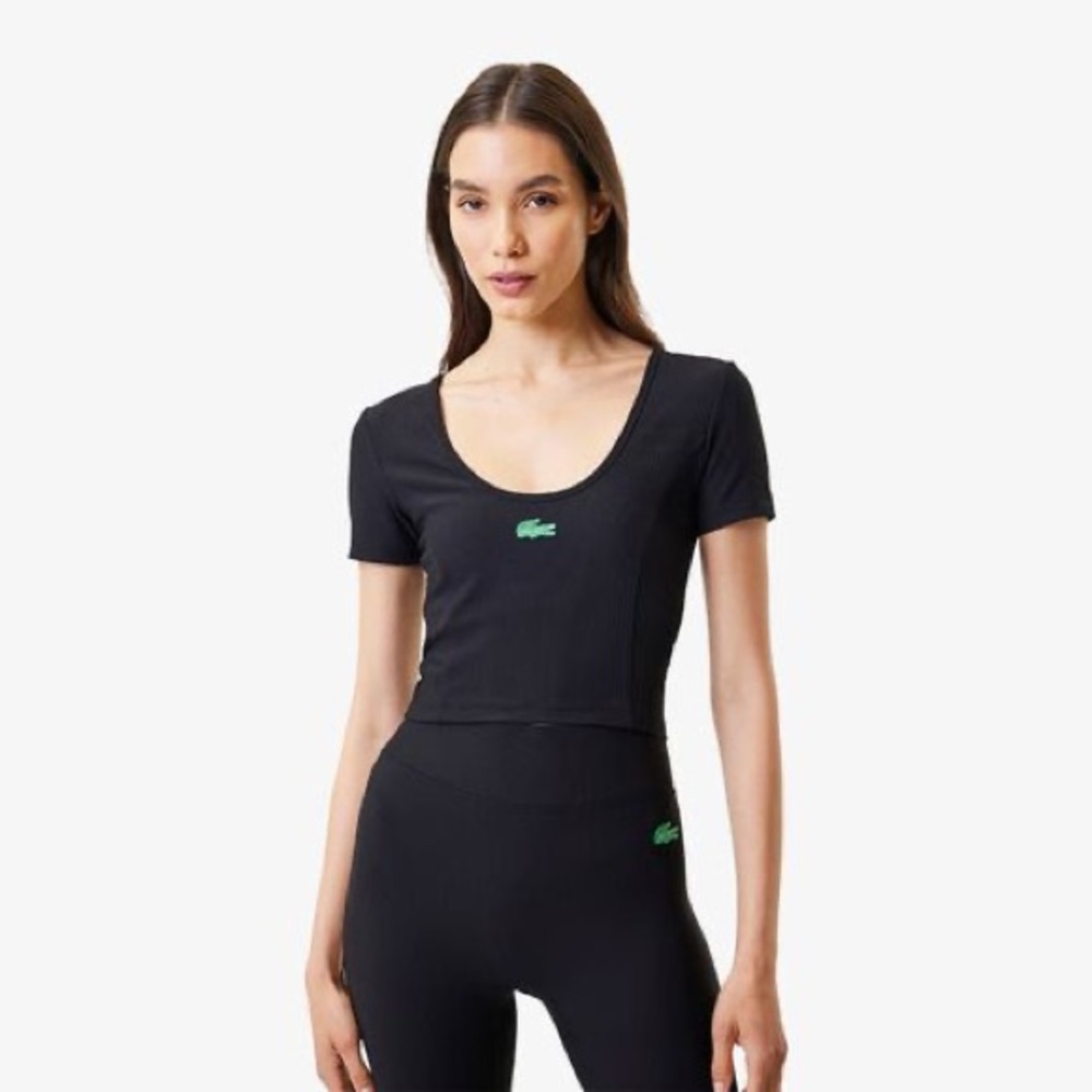 Women's Lacoste x Bandier Ribbed Flare Pants and crop top set